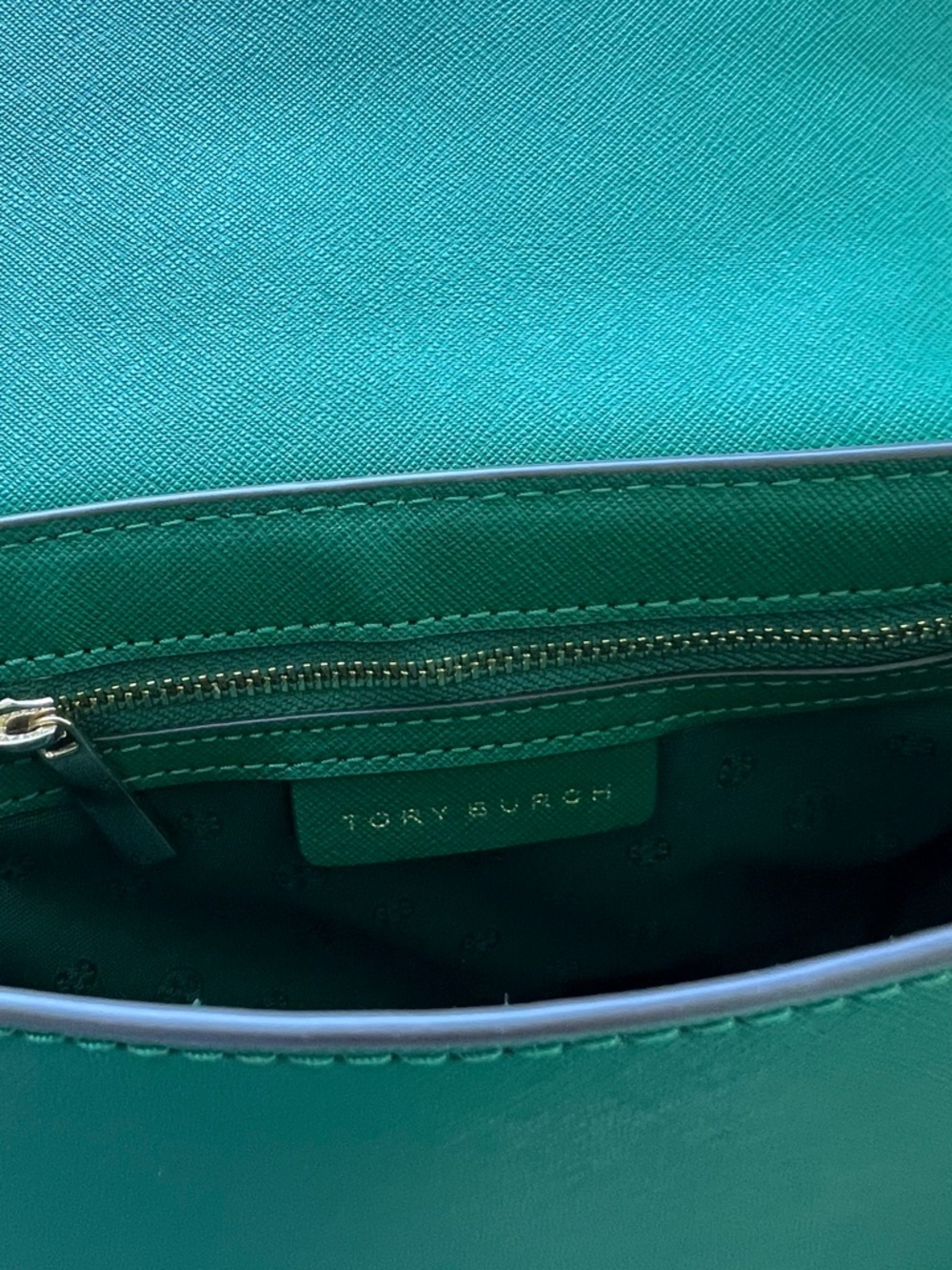 Tory Burch Emerald Green Saffiano Crossbody Saddle Bag - Picture 8 of 9